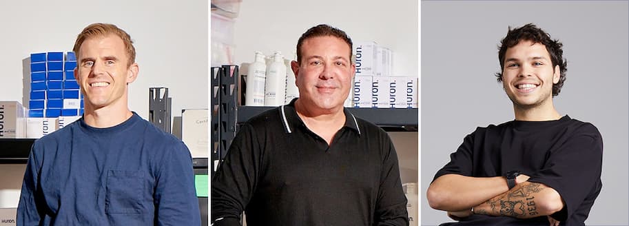 Three headshots of Huron team members in the office.