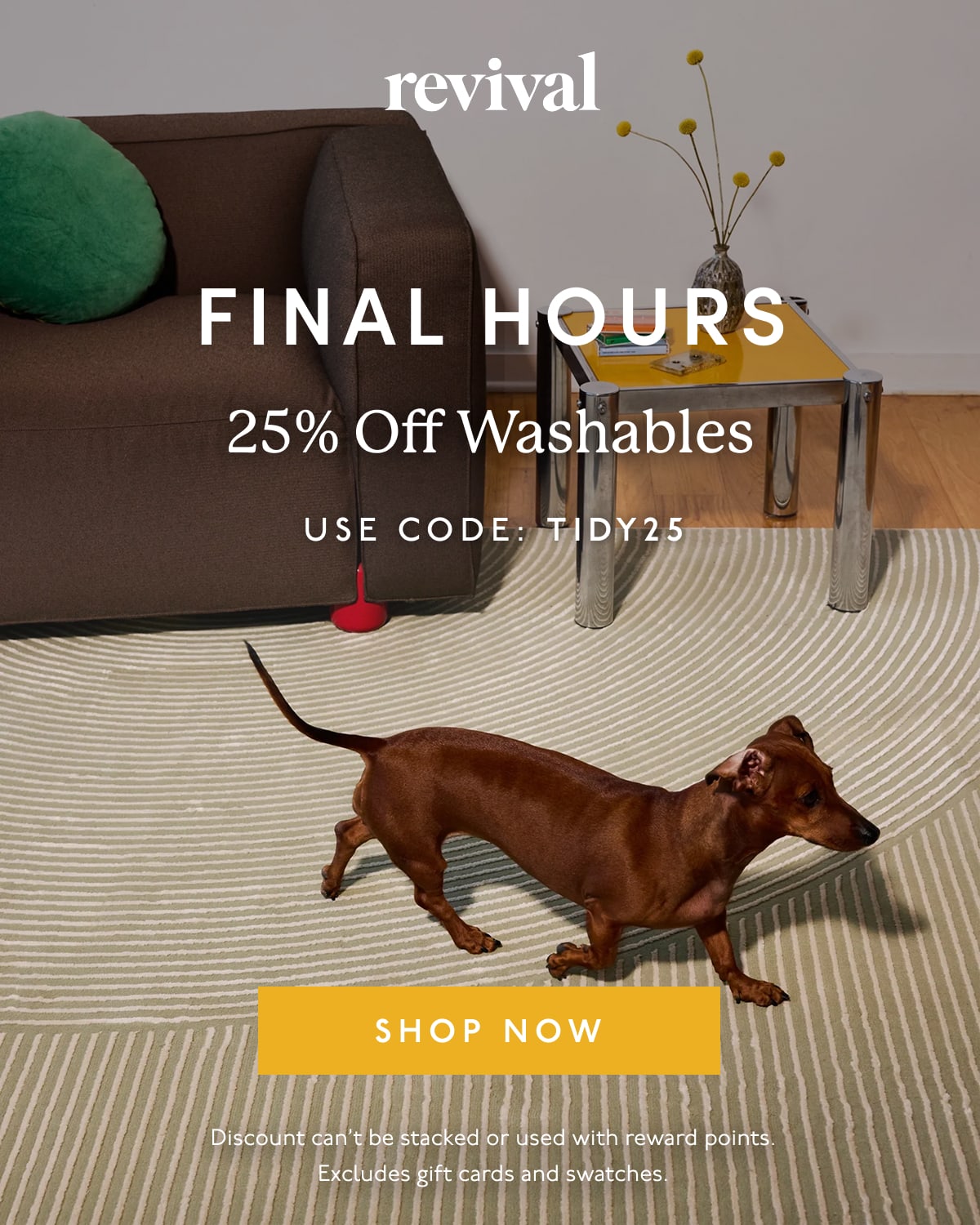 Revival | FINAL HOURS | 25% Off Washables | Use code: TIDY25 | [ SHOP NOW ] | Discount can’t be stacked or used with reward points. Excludes gift cards and swatches.