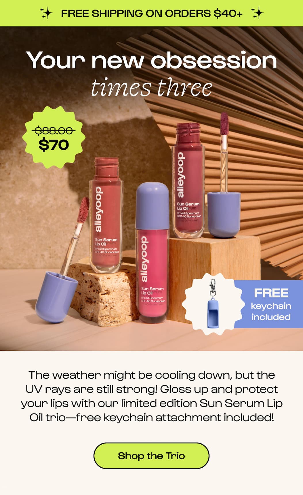 Sun Serum Lip Oil Trio + Free Keychain Included 