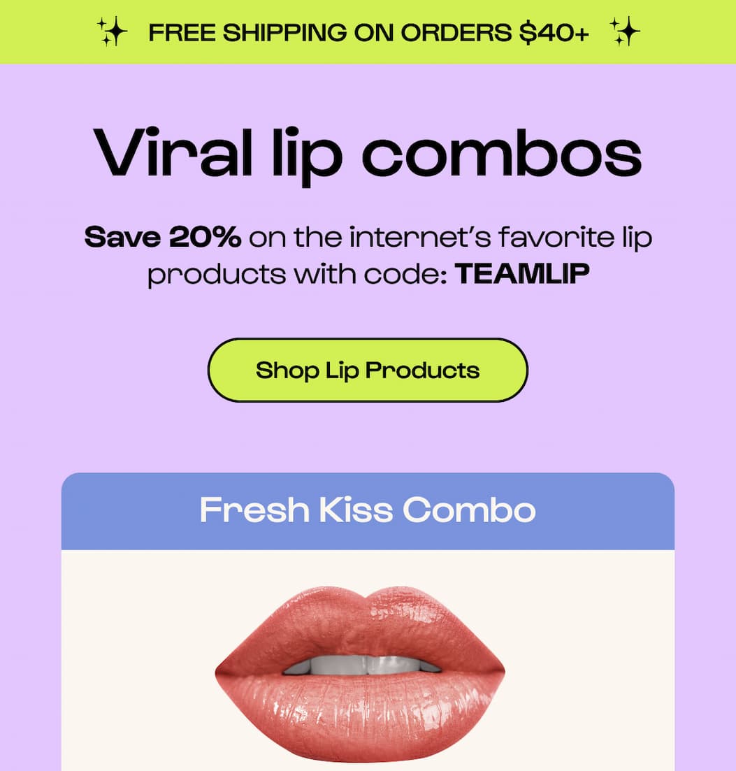 Shop 20% off lip products with code TEAMLIP