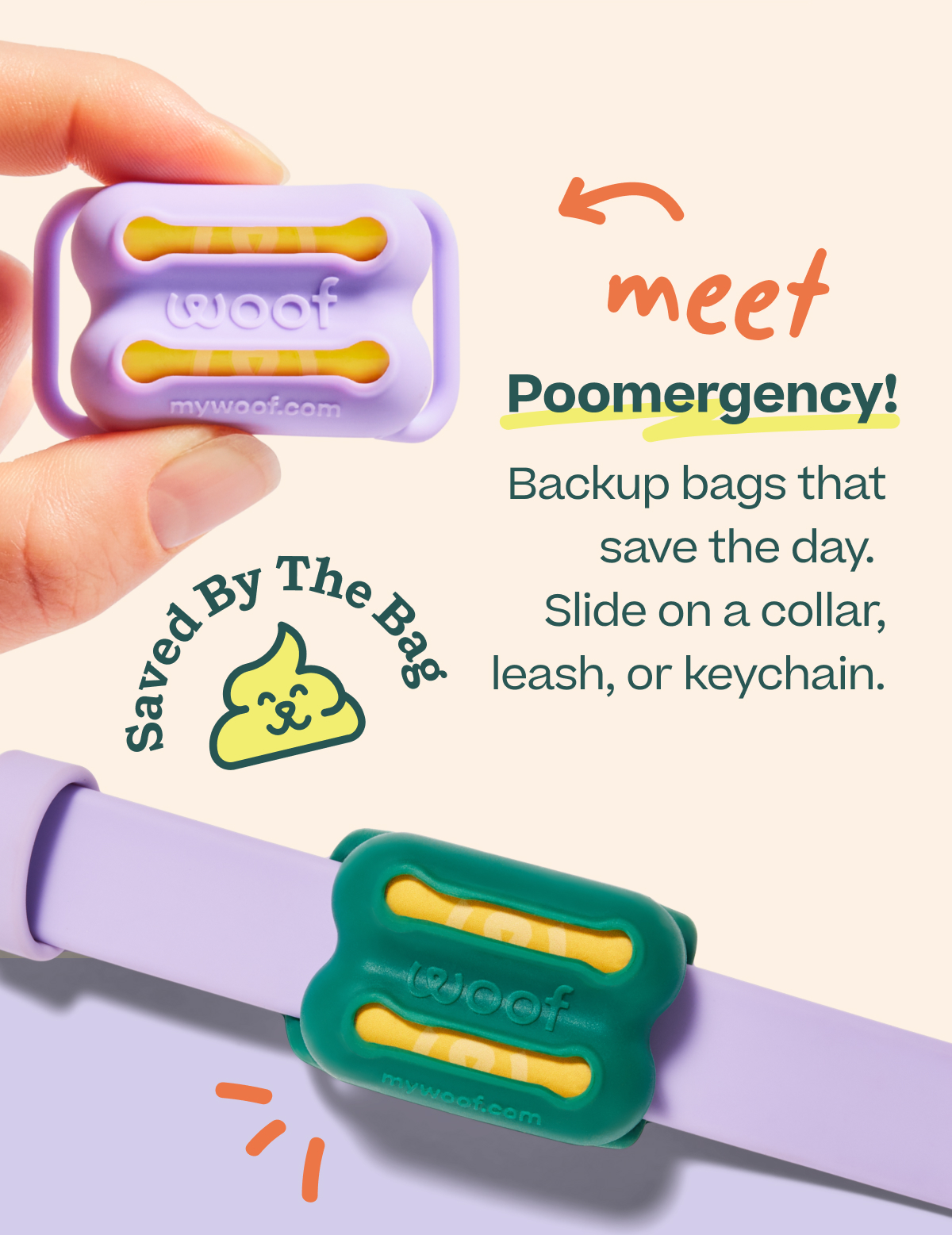 meet Poomergency! Backup bags that save the day. Slide on a collar, leash, or keychain.