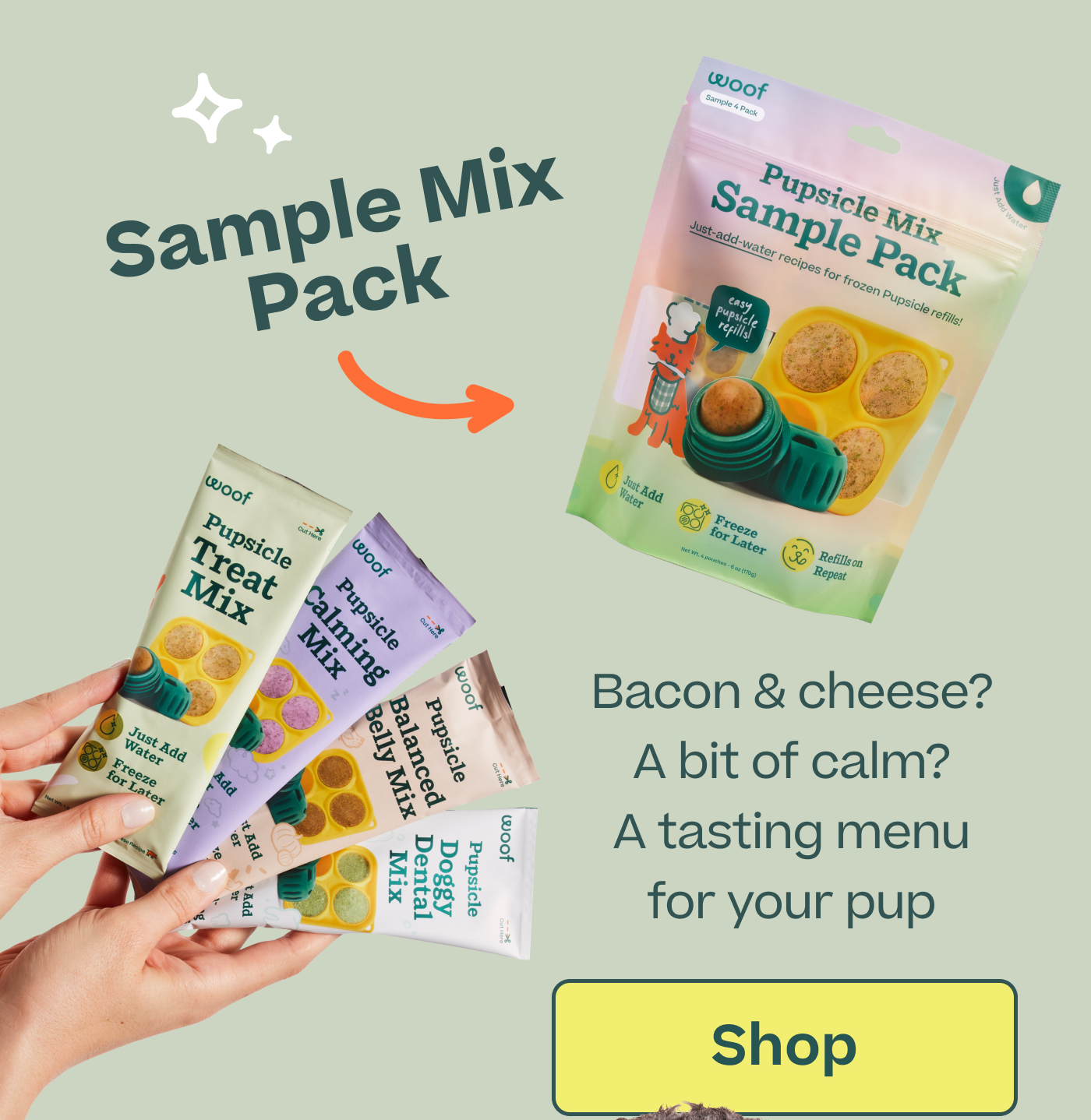 Sample Mix Pack: Bacon & cheese? A bit of calm? A tasting menu for your pup  |  Shop