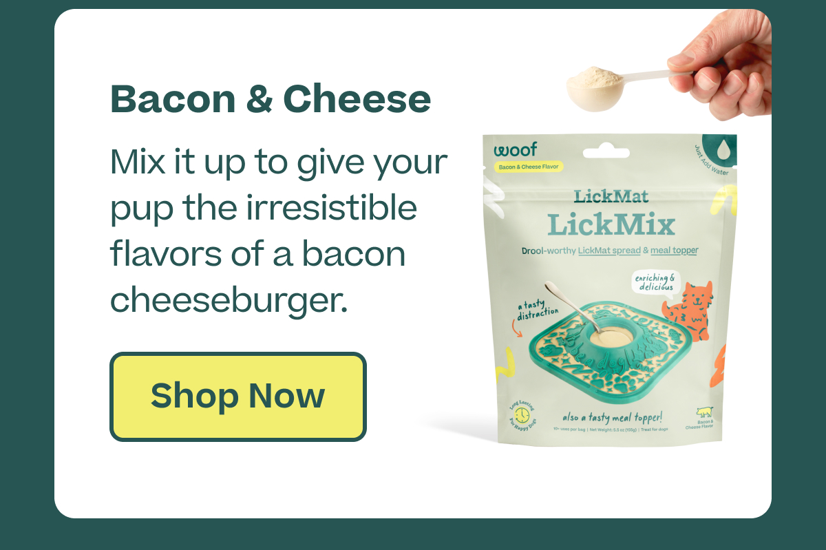 Bacon & Cheese  Mix it up to give your pup the irresistible flavors of a bacon cheeseburger.  |  Shop Now