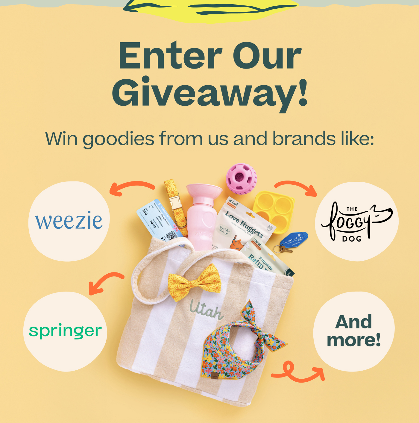Enter Our Giveaway!  Win goodies from us and brands like: Weezie Towels,  The Foggy Dog,  Springer Pet ,  And more!