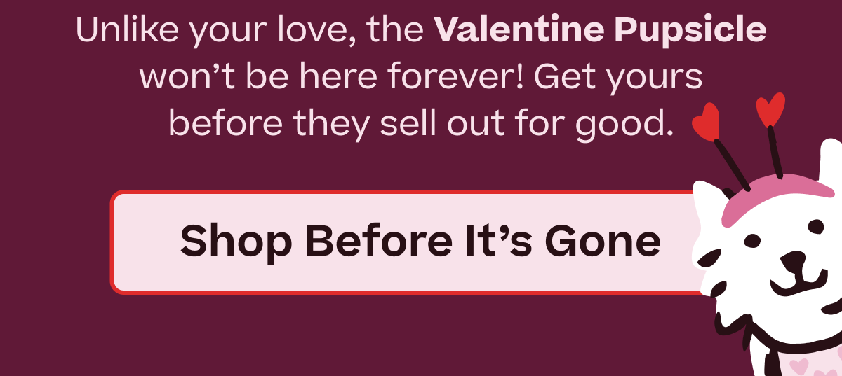 Unlike your love, the Valentine Pupsicle won't be here forever! Get yours before they sell out of good. | Shop before it's gone