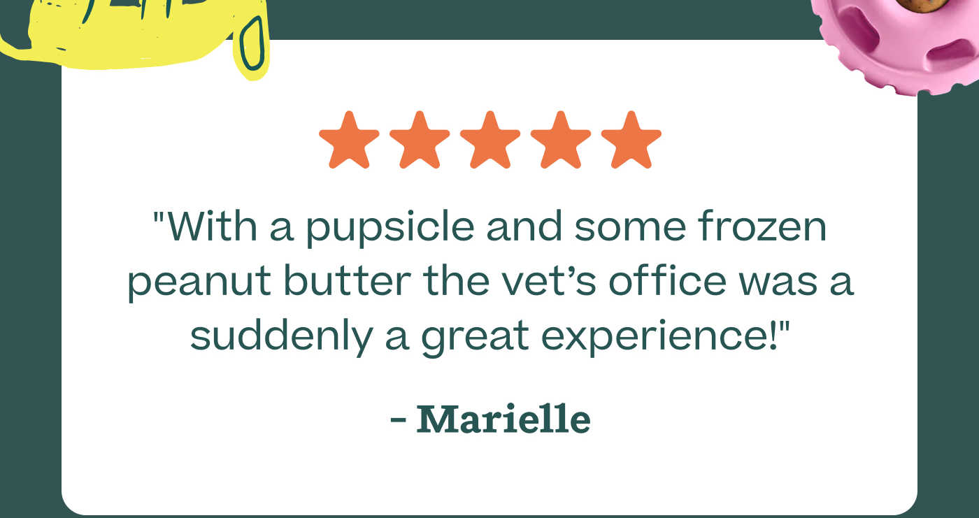 "With a pupsicle and some frozen peanut butter the vet's office was a suddenly a great experience!" - Marielle