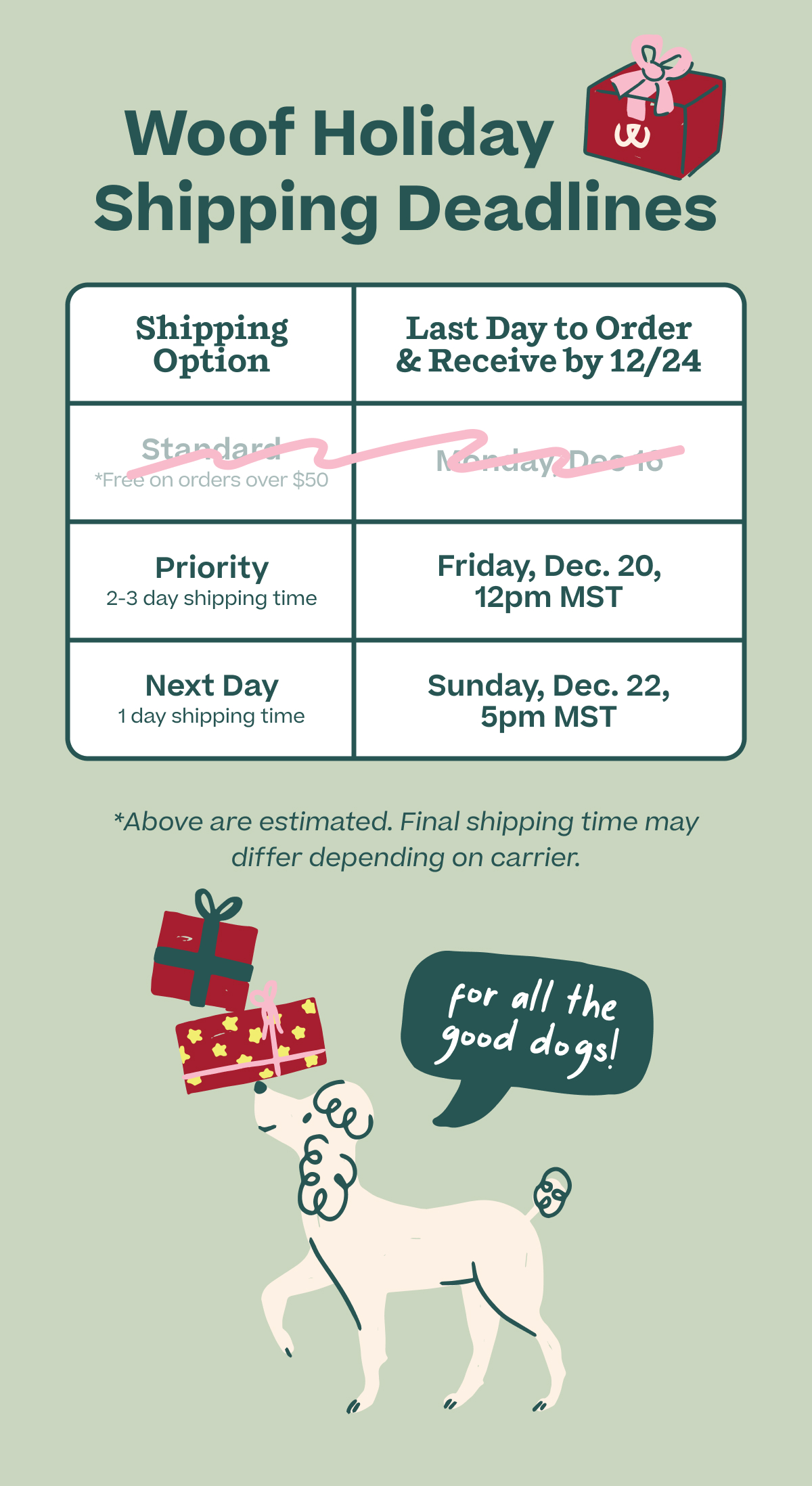 Woof Holiday Shipping Deadlines