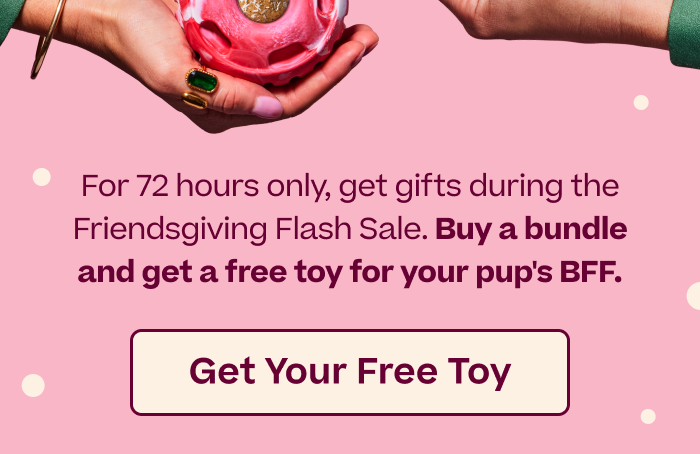 For 48 hours only, get gifts during the Friendsgiving Flash Sale. Buy a bundle and get a free toy for your pup's BFF.  |  GET YOUR FREE TOY