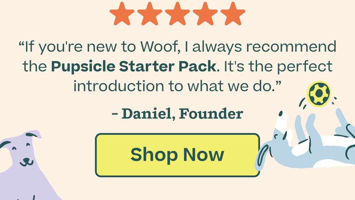 "If you're new to Woof, I always recommend the Pupsicle Starter Pack. It's the perfect introduction to what we do." | Shop Now