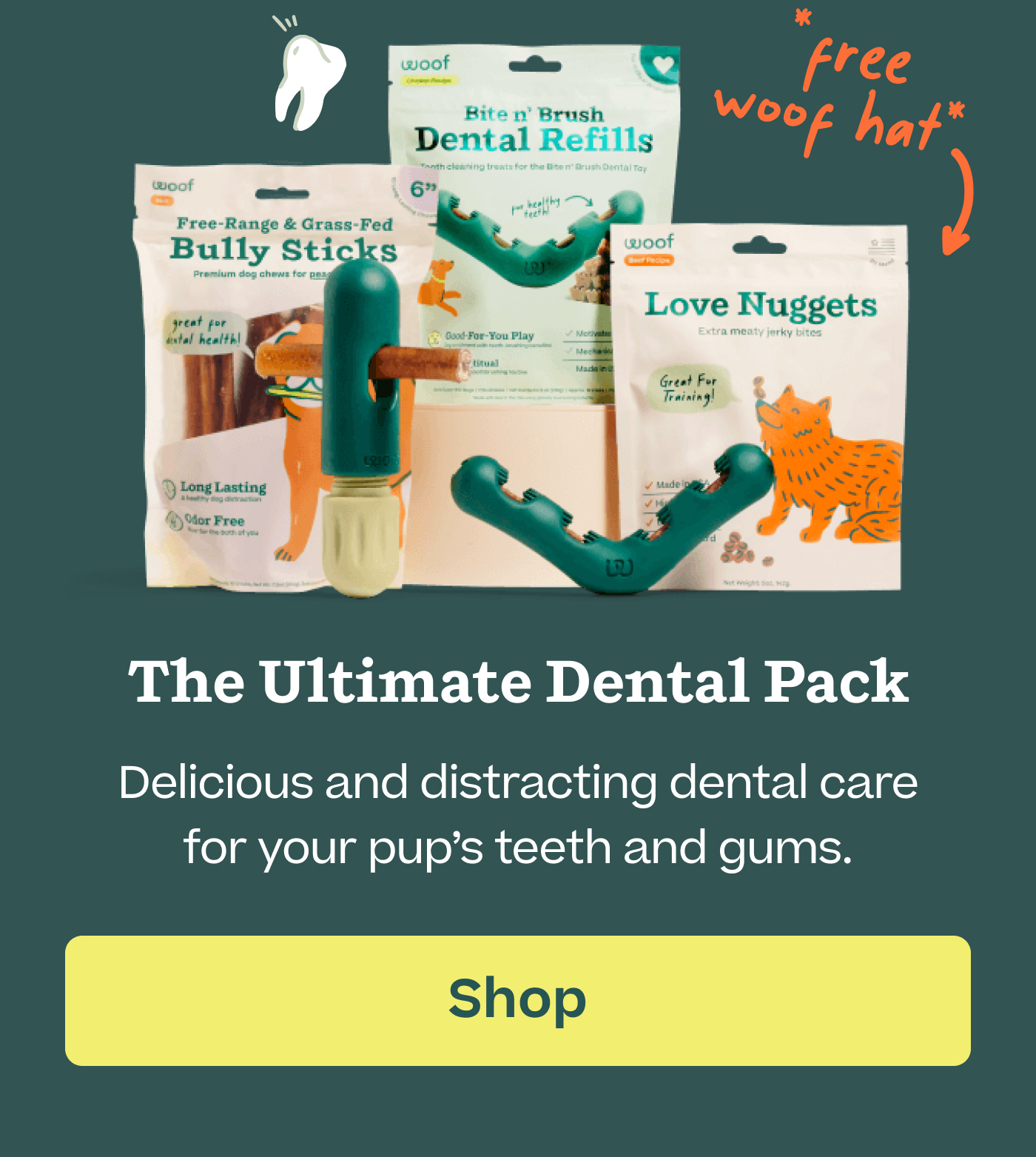 The Ultimate Dental Pack Delicious and distracting dental care for your pup's teeth and gums.  |  Shop
