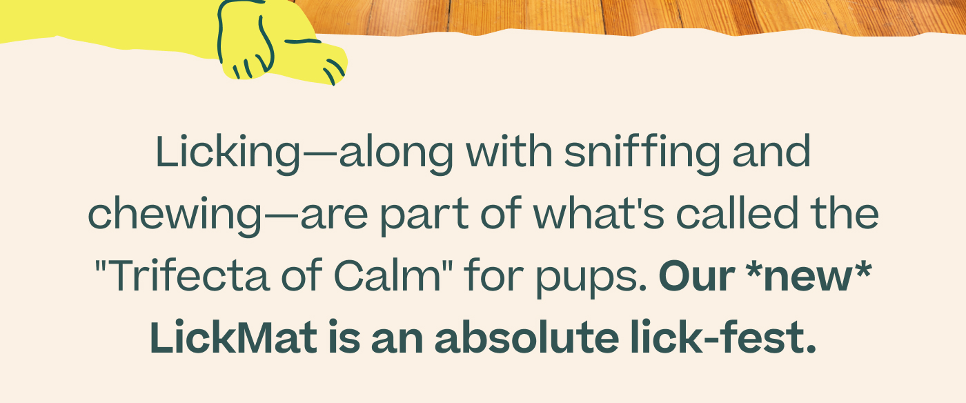 Licking—along with sniffing and chewing—are part of what's called the "Trifecta of Calm" for pups. Our *new* LickMat is an absolute lick-fest. 