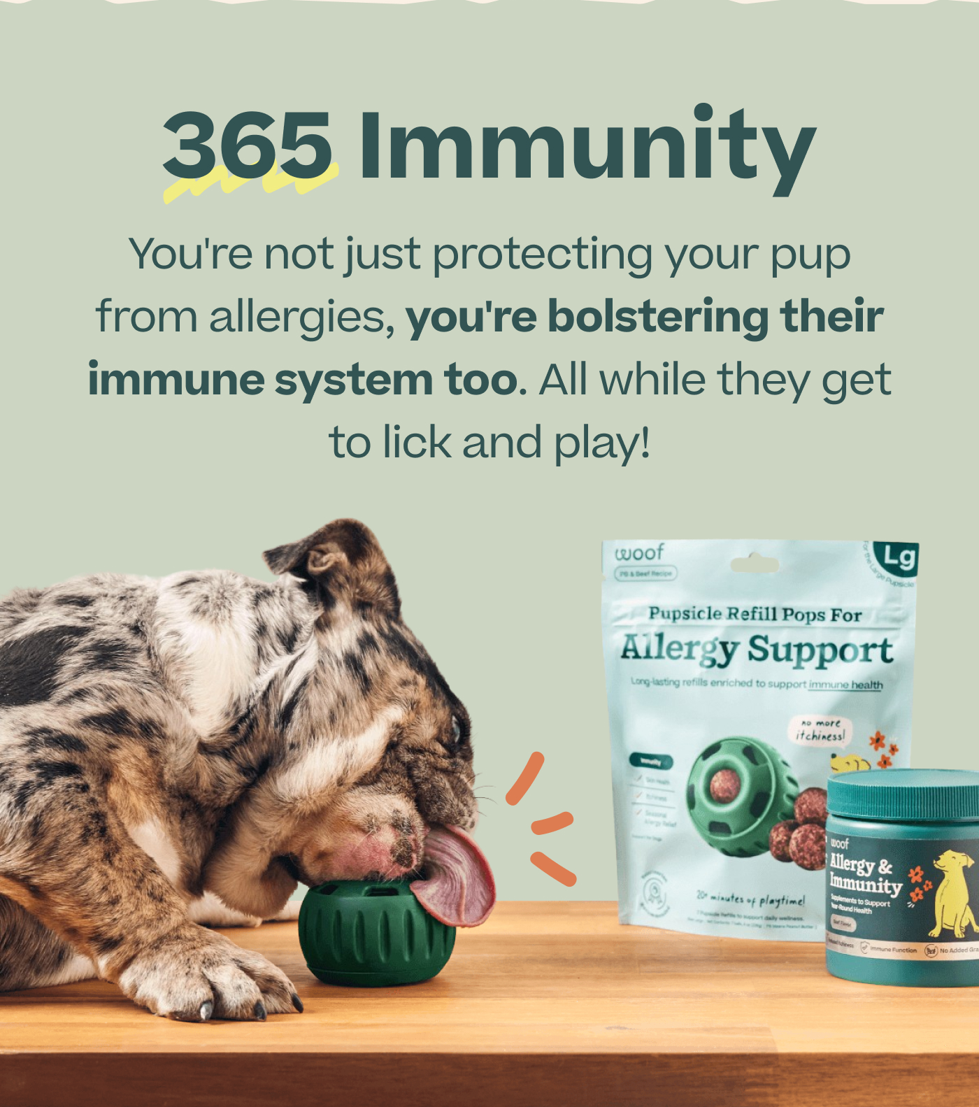 365 Immunity  You're not just protecting your pup from allergies, you're bolstering their immune system too. All while they get to lick and play!