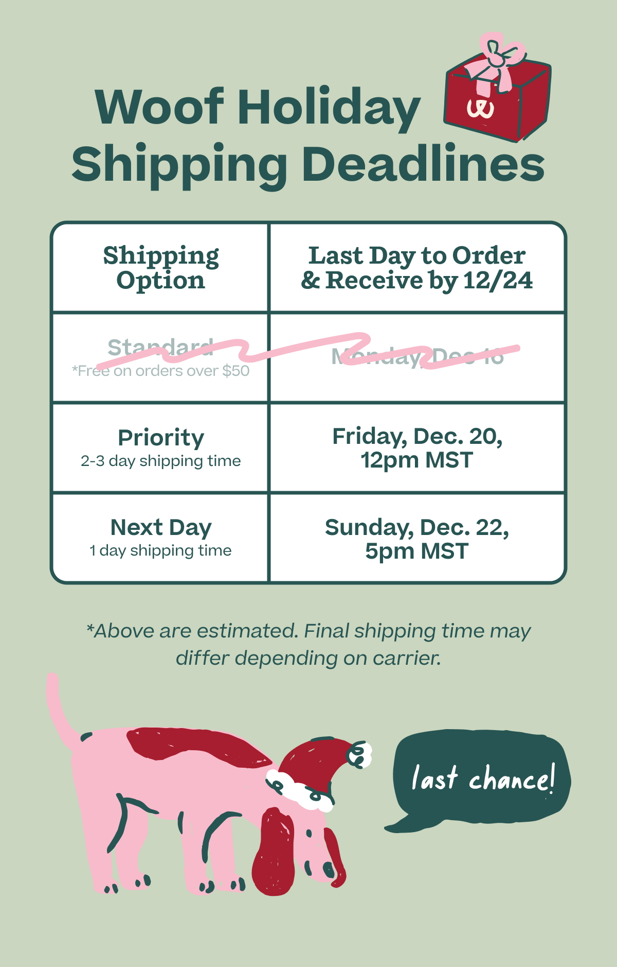 Woof Holiday Shipping Deadlines