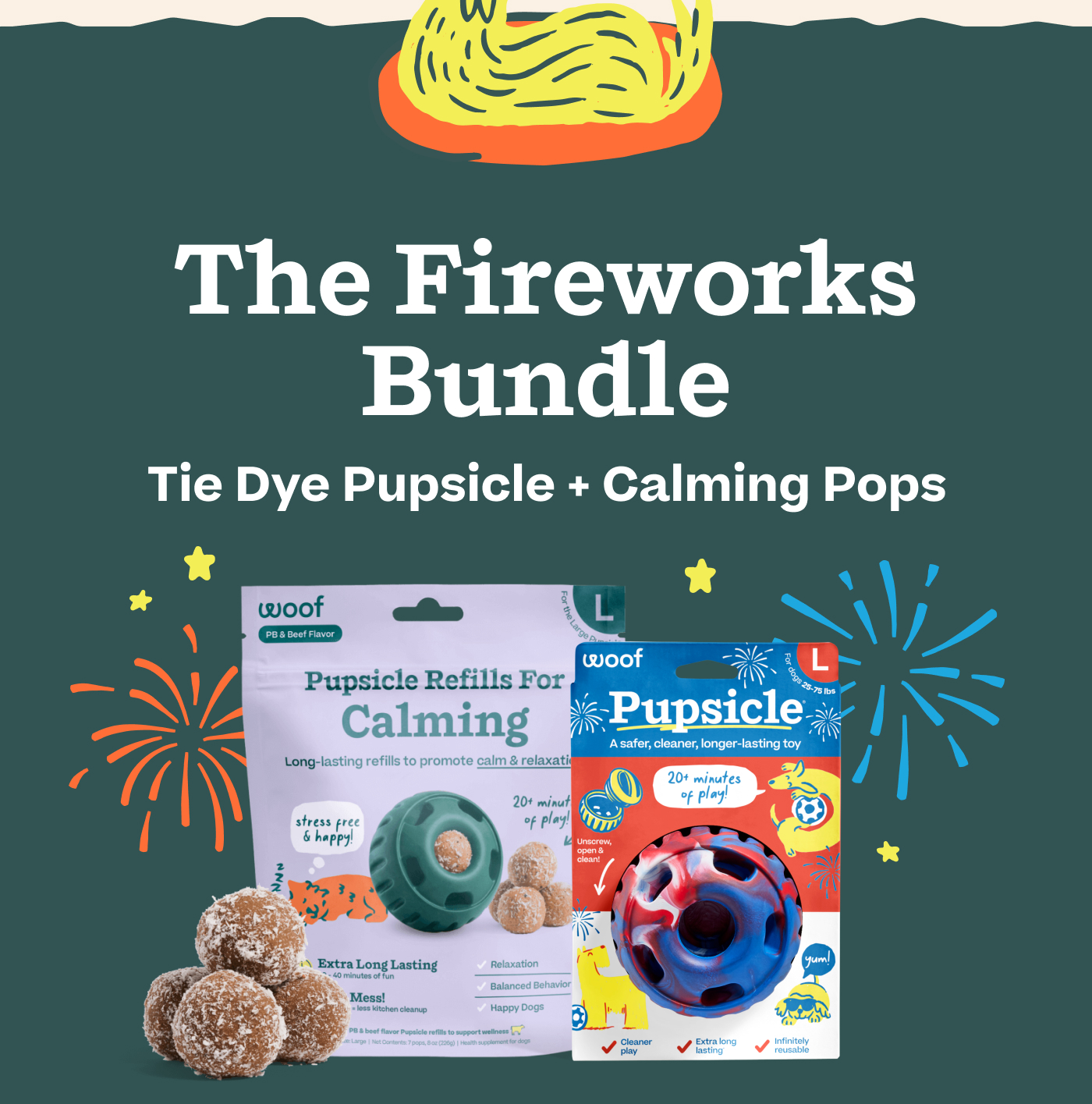 The Fireworks Bundle. Tie Dye Pupsicle + Calming Pops 