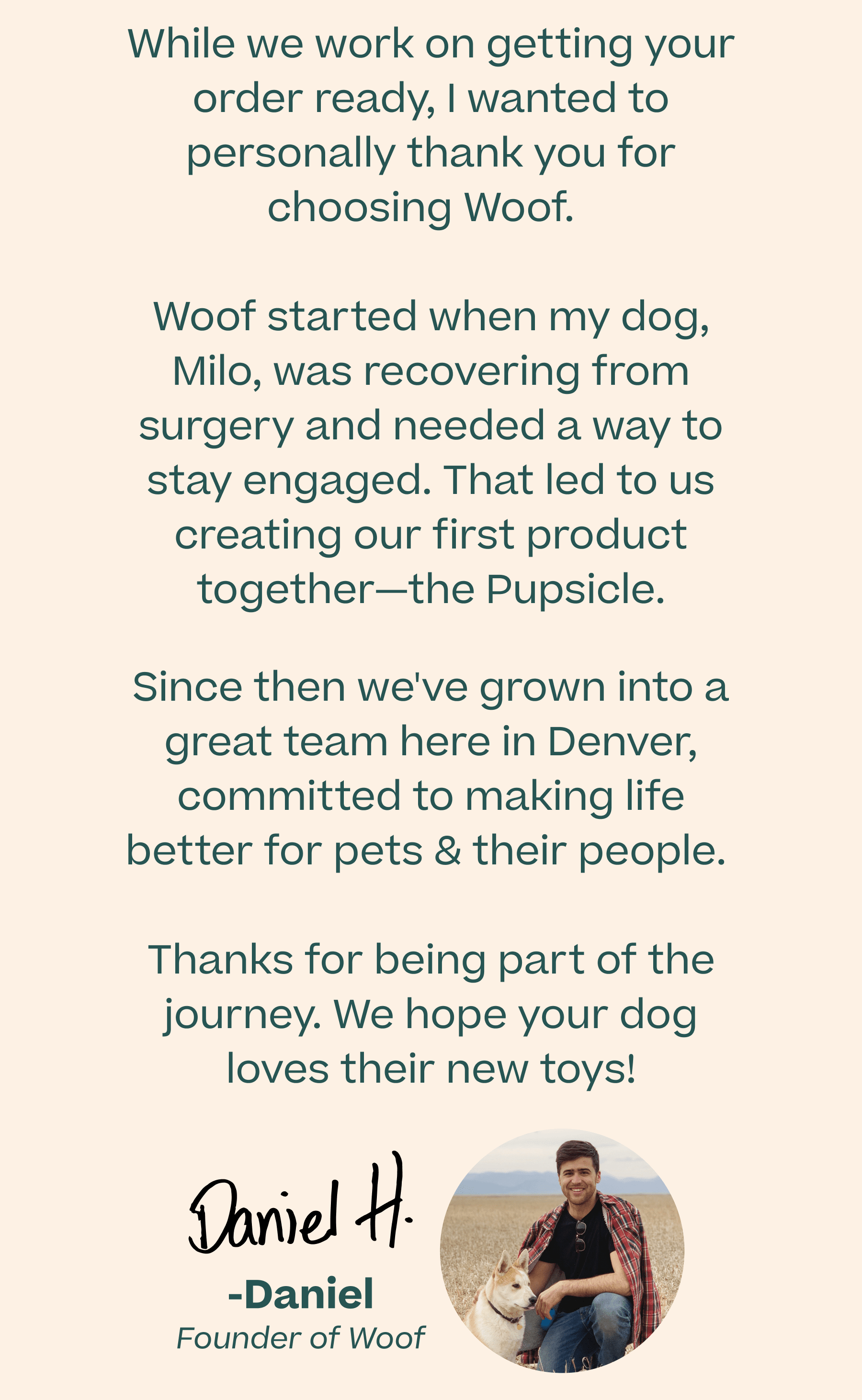 Personal "thank you" from founder Daniel