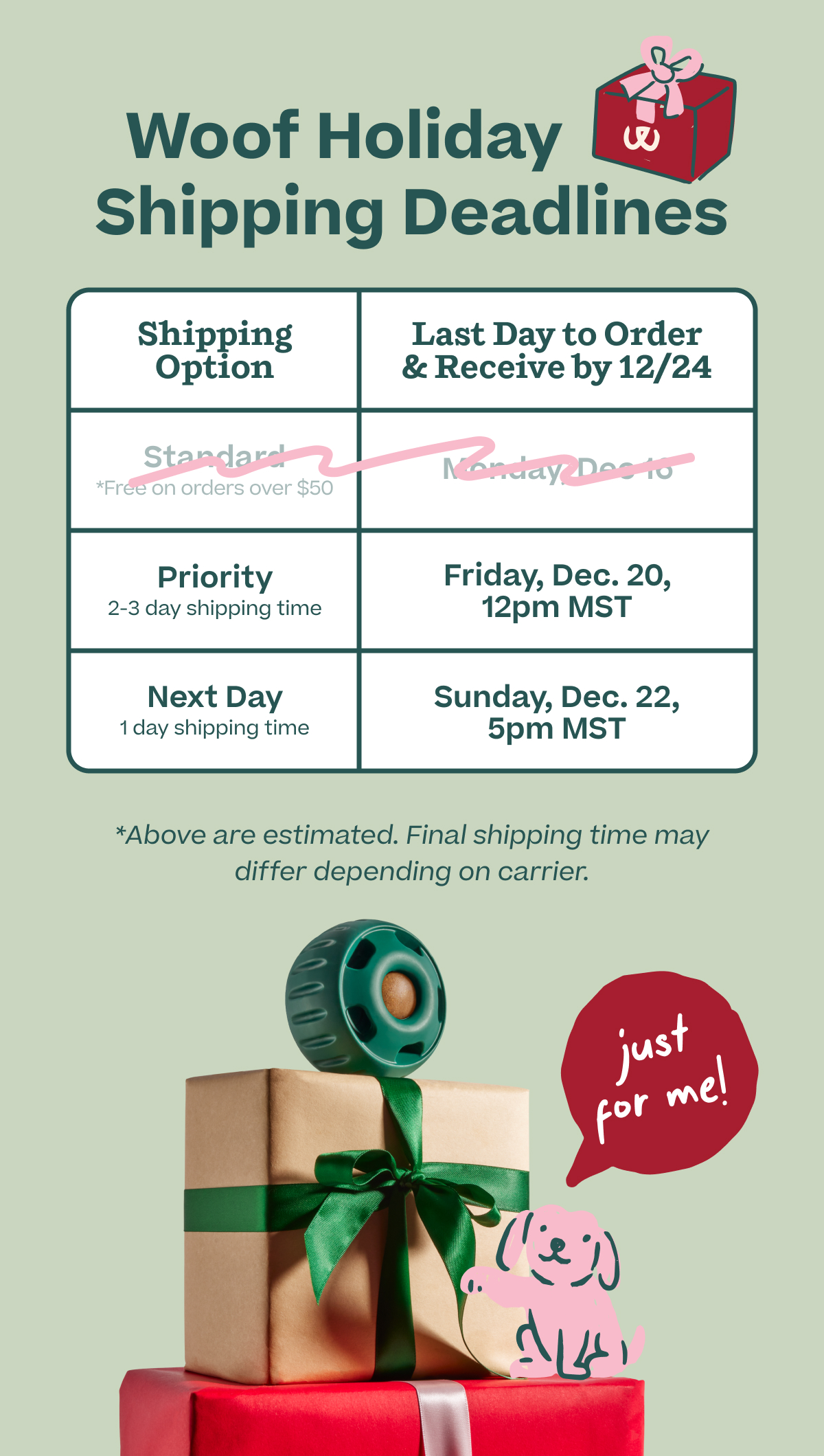 Woof | Holiday Shipping Deadlines