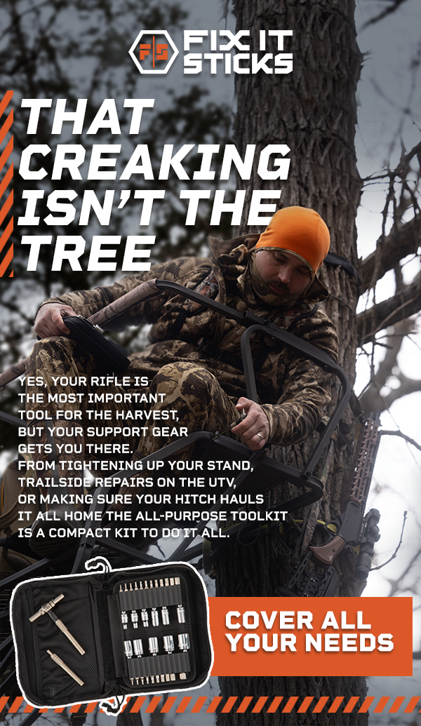 That creaking isn't the tree. Yes, your rifle is the most important tool for the harvest,  but your support gear gets you there. From tightening up your stand, trailside repairs on the utv, or making sure your hitch hauls it all home the all-purpose toolkit is a compact kit to do it all.