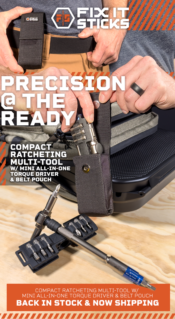 Precision @ The Ready. Compact Ratcheting Multi-Tool w/ Mini All-In-One Torque Driver & Belt Pouch | Compact Ratcheting Multi-tool w/ Mini All-In-One Torque Driver & Belt Pouch. Back In Stock & Now Shipping