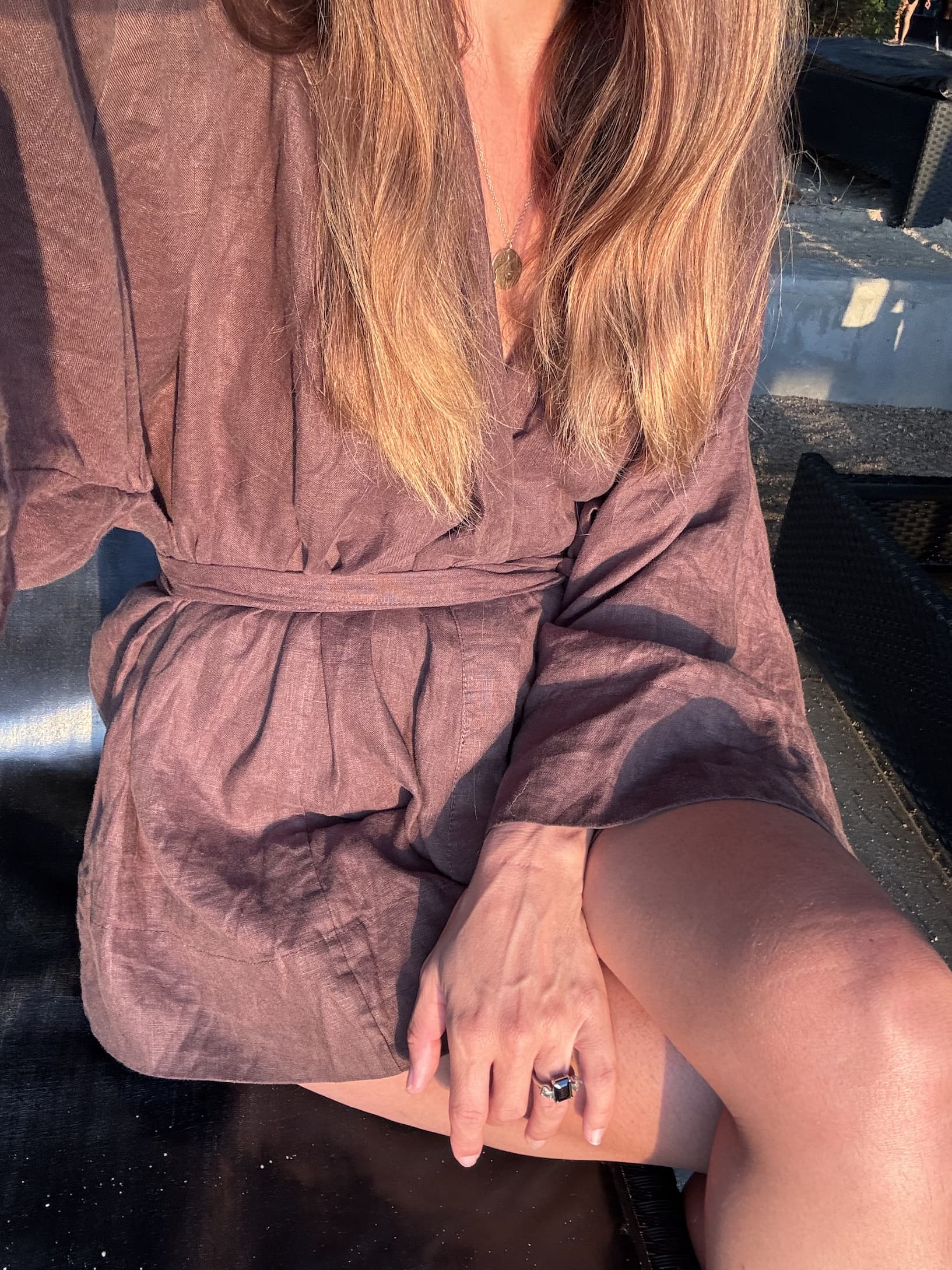 The Anya kimono in Cacao styled with the Cooper shorts