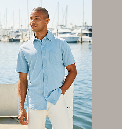 Dorian Mineral Wash Jersey Short Sleeve Button-Down
