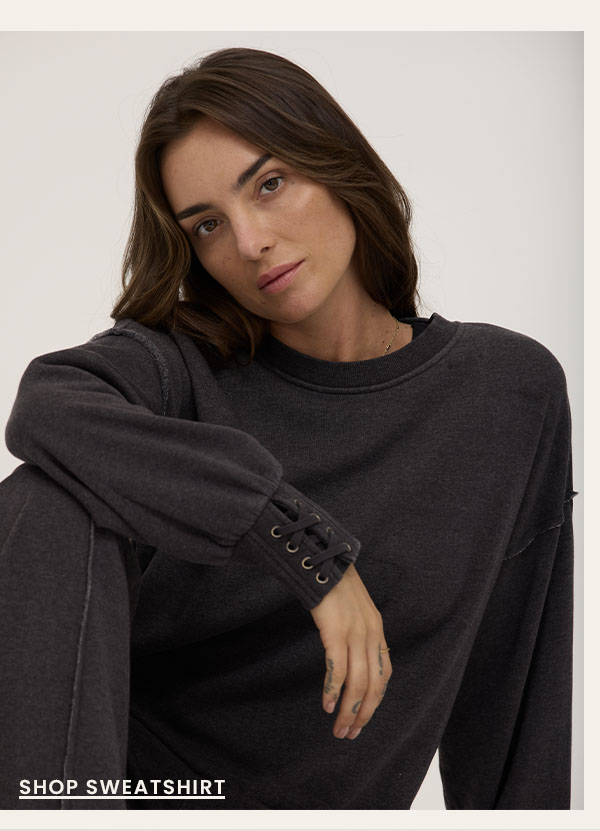 Roxanna Mineral Wash Fleece Tie Cuff Sweatshirt