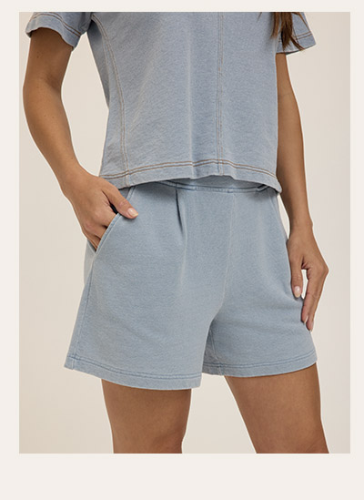 Jessamina Denim Terry Pleated Short