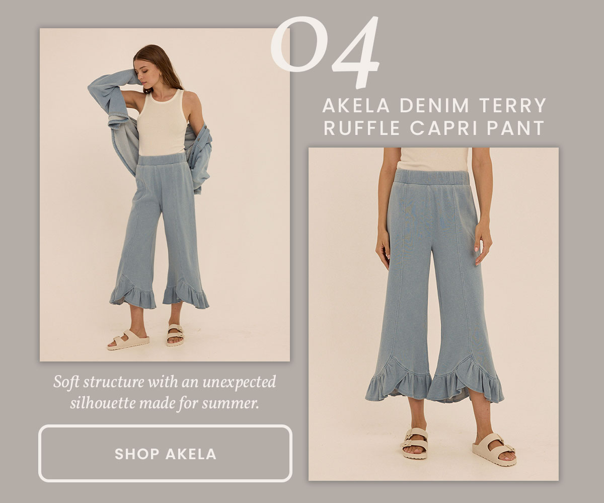 Akela Denim Terry Ruffle Capri Pant