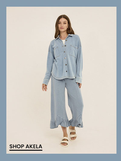 Akela Denim Terry Ruffle Capri Pant