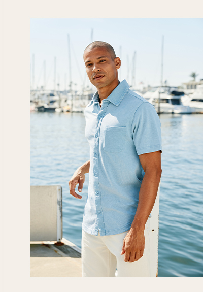 Dorian Mineral Wash Jersey Short Sleeve Button-Down