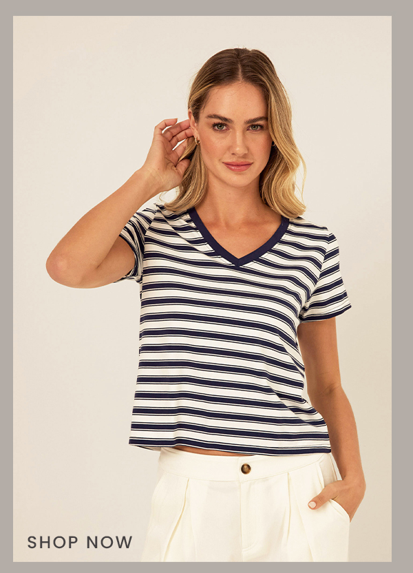 Maxine Stripe Eco Jersey V-Neck Tee