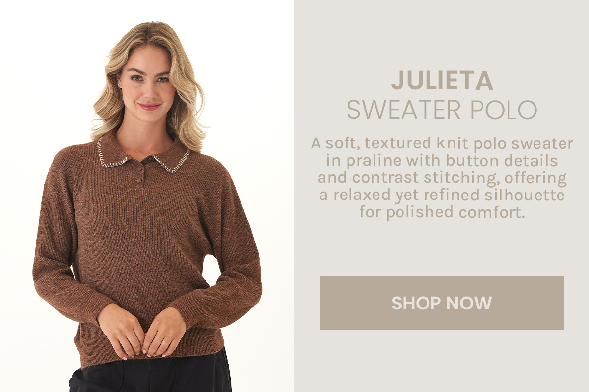 Julieta Cozy Solid Knit Long Sleeve Sweater Polo