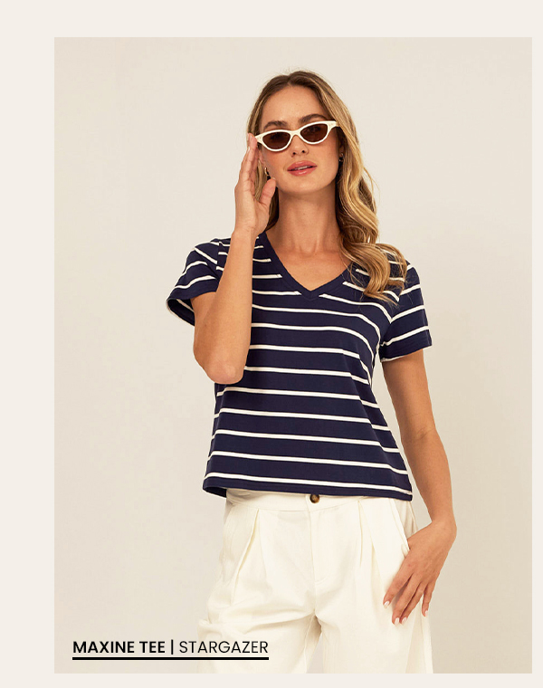 Maxine Stripe Eco Jersey V-Neck Tee