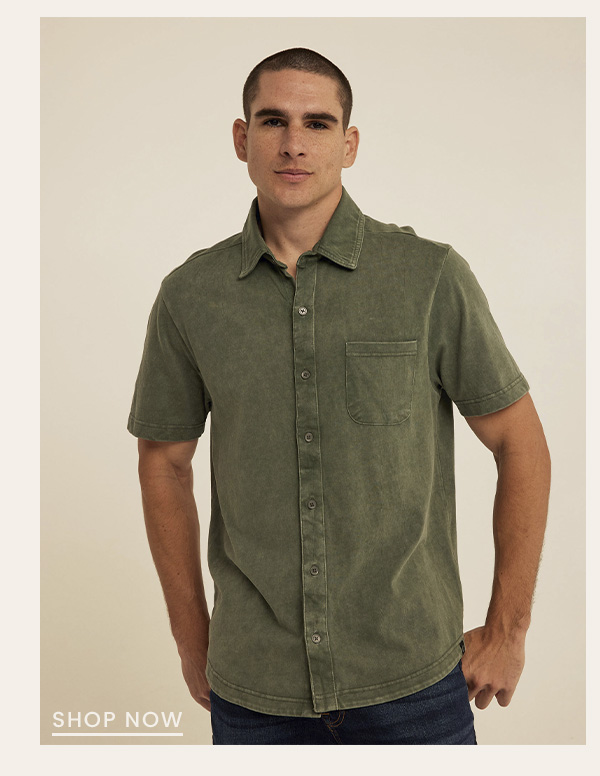 Dorian Mineral Wash Jersey Short Sleeve Button-Down