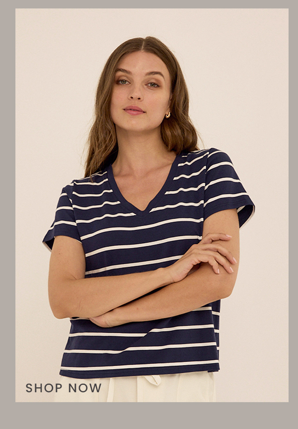 Maxine Stripe Eco Jersey V-Neck Tee