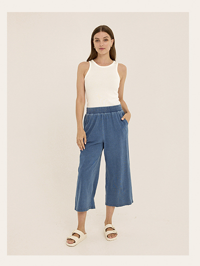 Ivanna Indigo Jersey Wide Leg Capri Pant