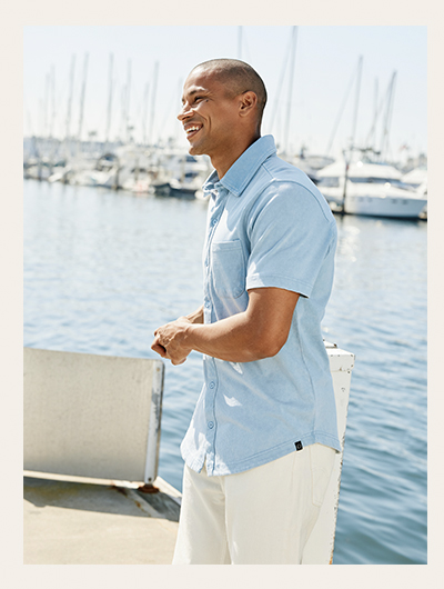 Dorian Mineral Wash Jersey Short Sleeve Button-Down