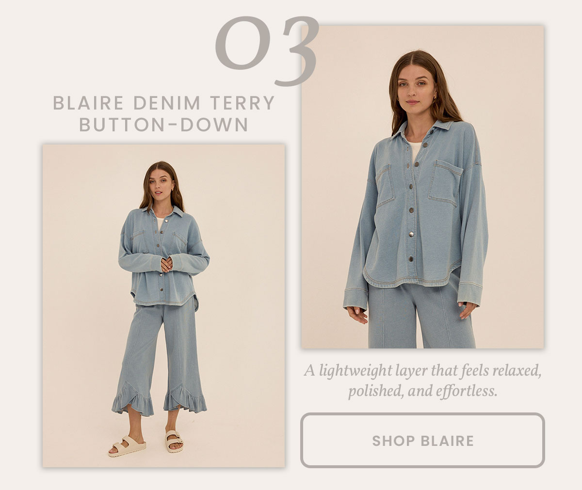 Blaire Denim Terry Button-Down