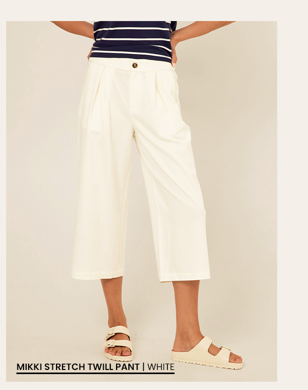 Mikki Stretch Twill Pleated Wide Leg Capri Pant