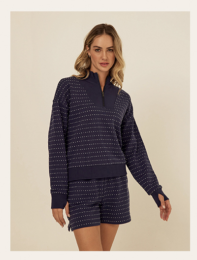 Kindra Dot Embroidered Terry Pullover