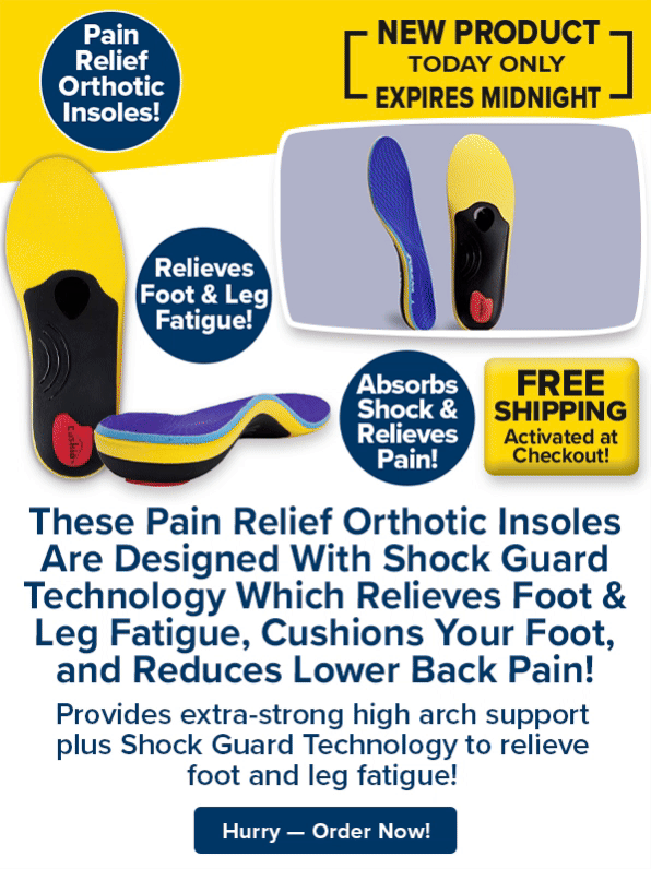 These Pain Relief Orthotic Insoles Are Designed With Shock Guard Technology Which Relieves Foot & Leg Fatigue, Cushions Your Foot, and Reduces Lower Back Pain!