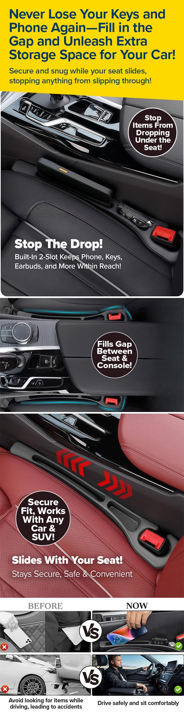 Never Lose Your Keys and Phone Again—Fill in the Gap and Unleash Extra Storage Space for Your Car!