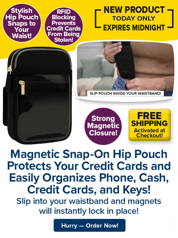 Magnetic Snap-On Hip Pouch Protects Your Credit Cards and Easily Organizes Phone, Cash, Credit Cards, and Keys!