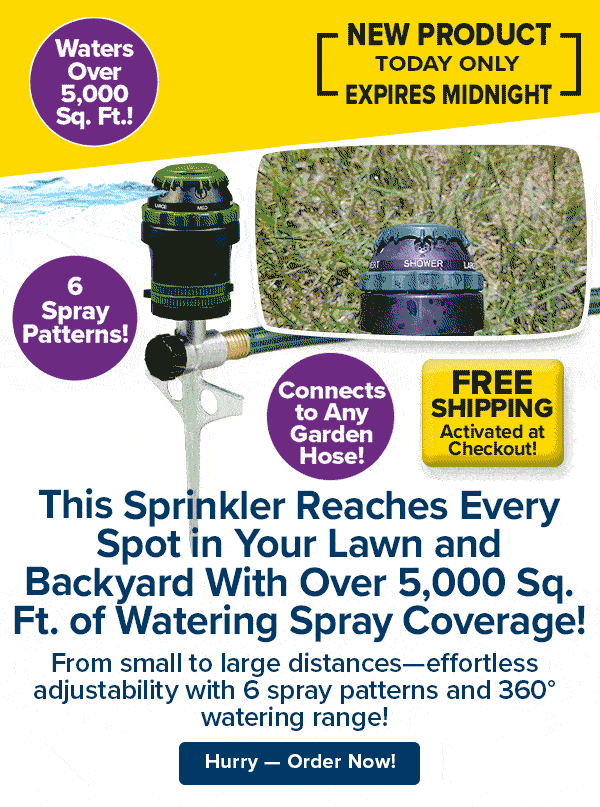 This Sprinkler Reaches Every Spot in Your Lawn and Backyard With Over 5,000 Sq. Ft of Watering Spray Coverage!