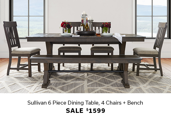 Sullivan 6 Piece Dining Table, 4 Chairs + Bench | Sale $1599 | SHOP >