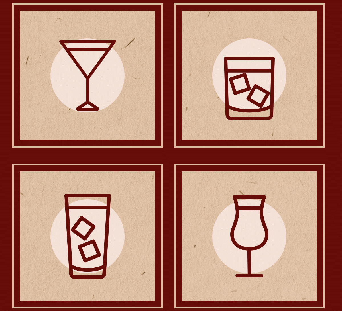 Clausmopolitan, Jollypeño Margarita, Starry Night, and Yuletide Hurricane.