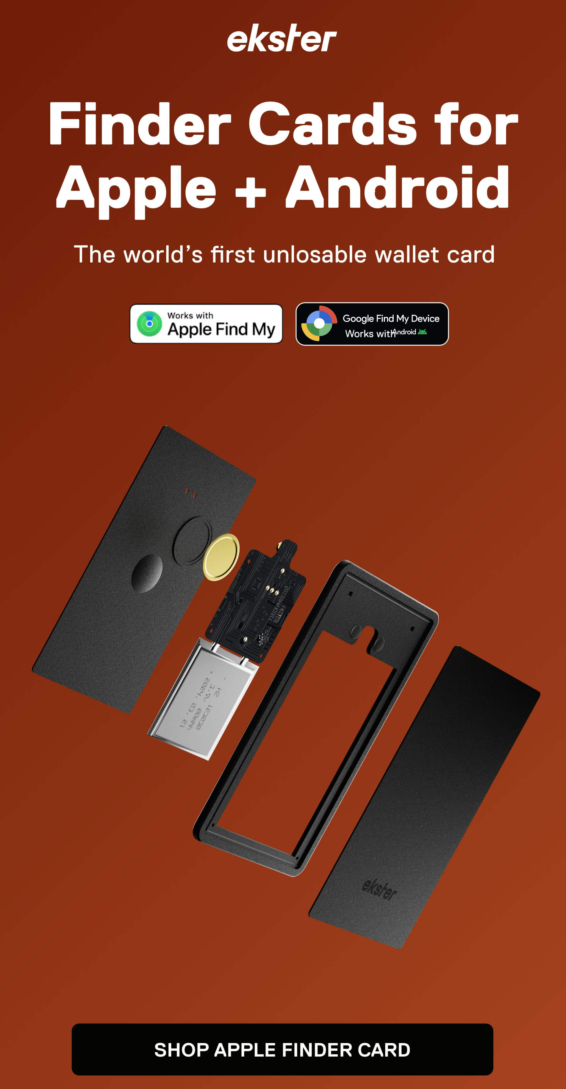 ekster Finder Cards for Apple + Android The world's first unlosable wallet card SHOP APPLE FINDER CARD
