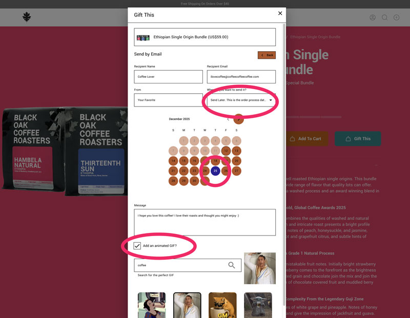 Gift delivery options