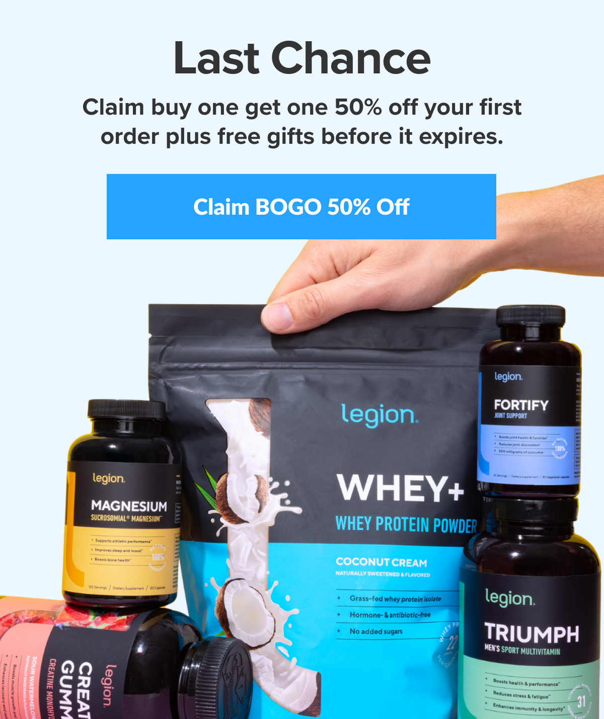 Last Chance Claim buy one get one 50% off your first order with code BOGO50
