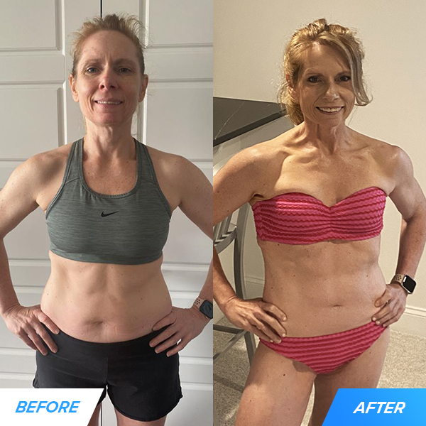 Samantha, 32, was content with her body but wanted to get stronger, and she achieved a perfect recomp - visibly lower body fat percentage at the same weight.