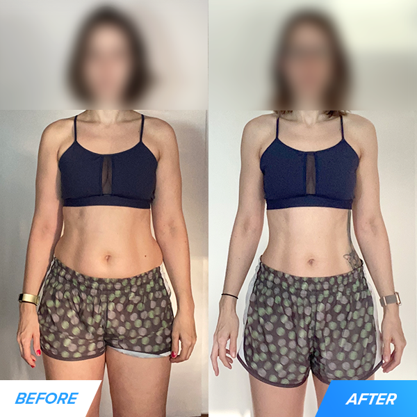 We helped Christine (33) drop over 24 pounds, 12% body fat, and 4 inches off her waist and hips.
